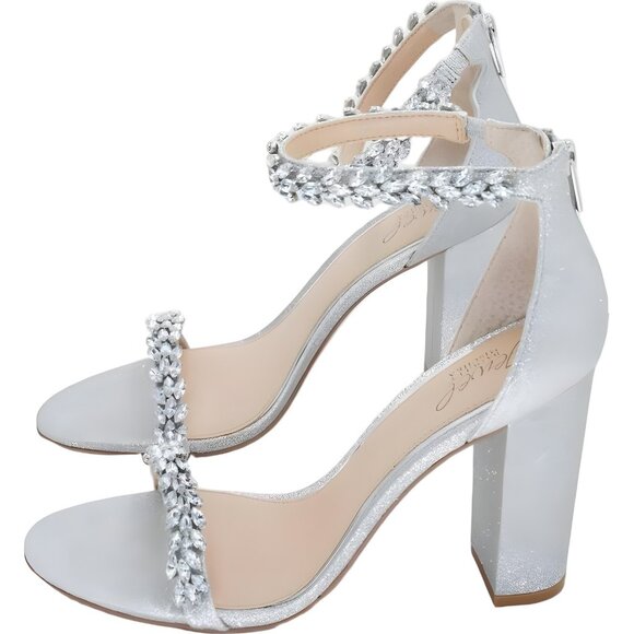 Jewel Badgley Mischka Mayra Silver Glitter Ankle Strap Heels Women's US 10M - Picture 2 of 6